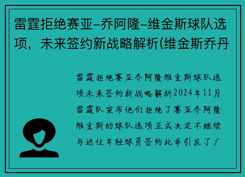 雷霆拒绝赛亚-乔阿隆-维金斯球队选项，未来签约新战略解析(维金斯乔丹)